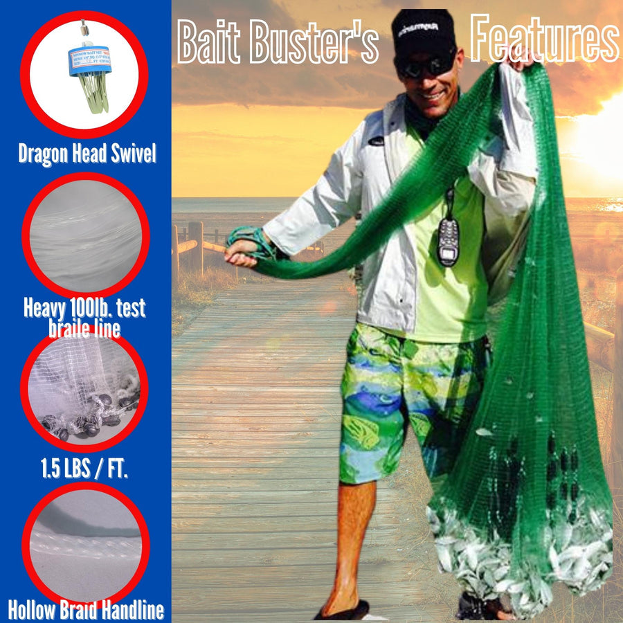 BAIT BUSTER CAST NET 8 FT - 3/8" SQ. BAIT MESH (1.5 LB/FT)