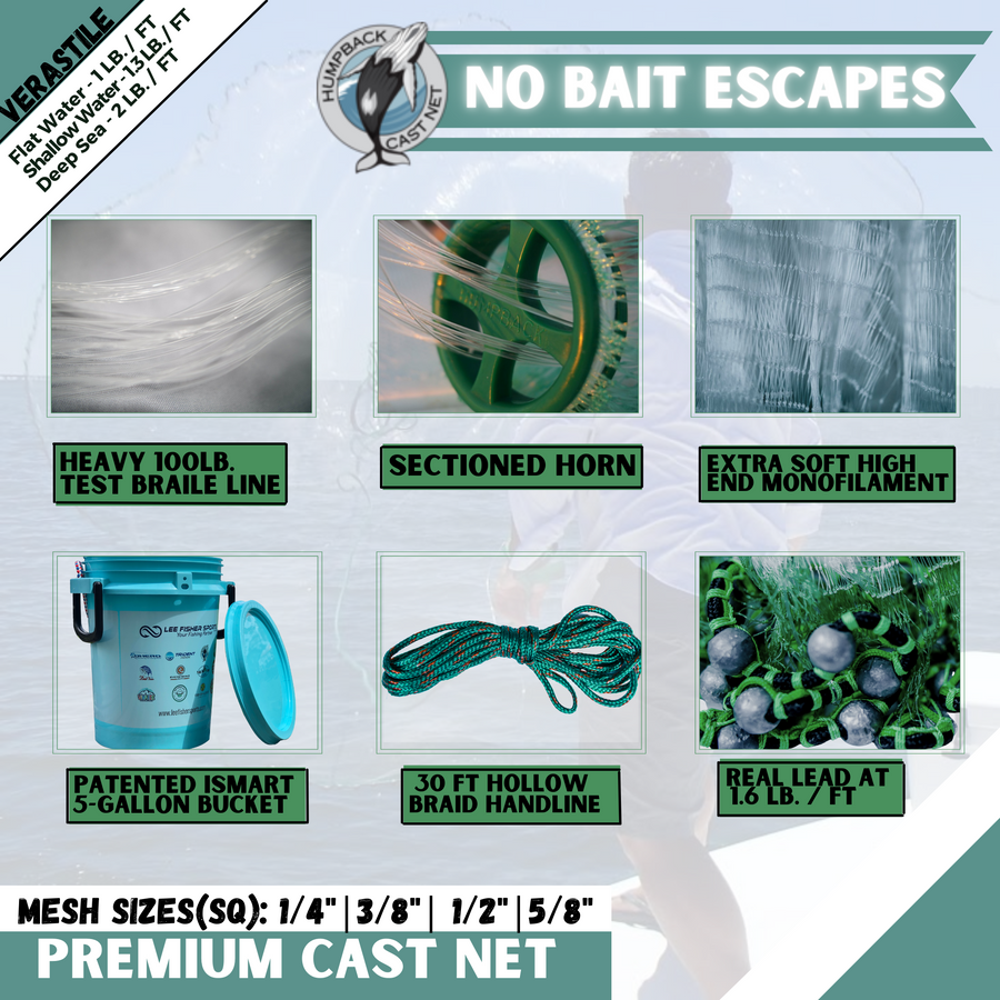 HUMPBACK BAIT CAST NET 8  Ft- 3/8" MESH
