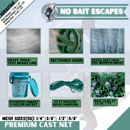 HUMPBACK BAIT CAST NET 8  Ft- 3/8" MESH